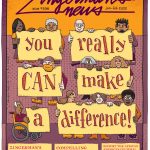 January February Newsletter cover - latest with callouts to articles. Different folks hold up large signs saying "You really can make a difference!"