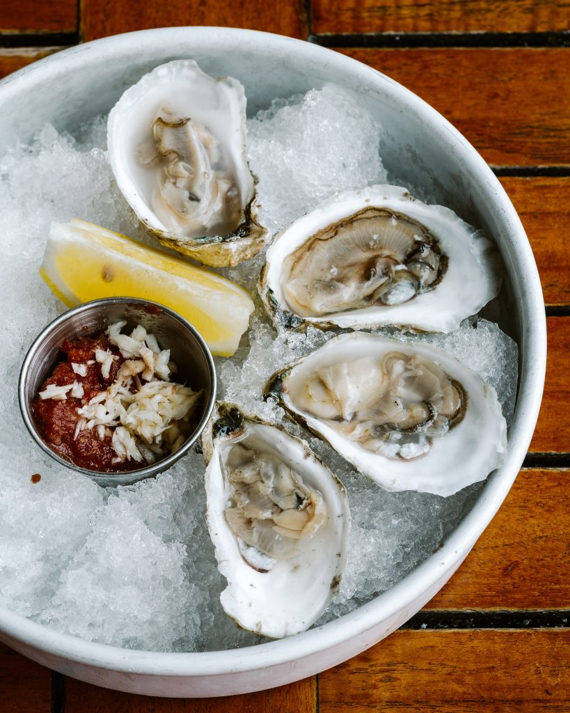 Oysters in the half shell on a bed of ice